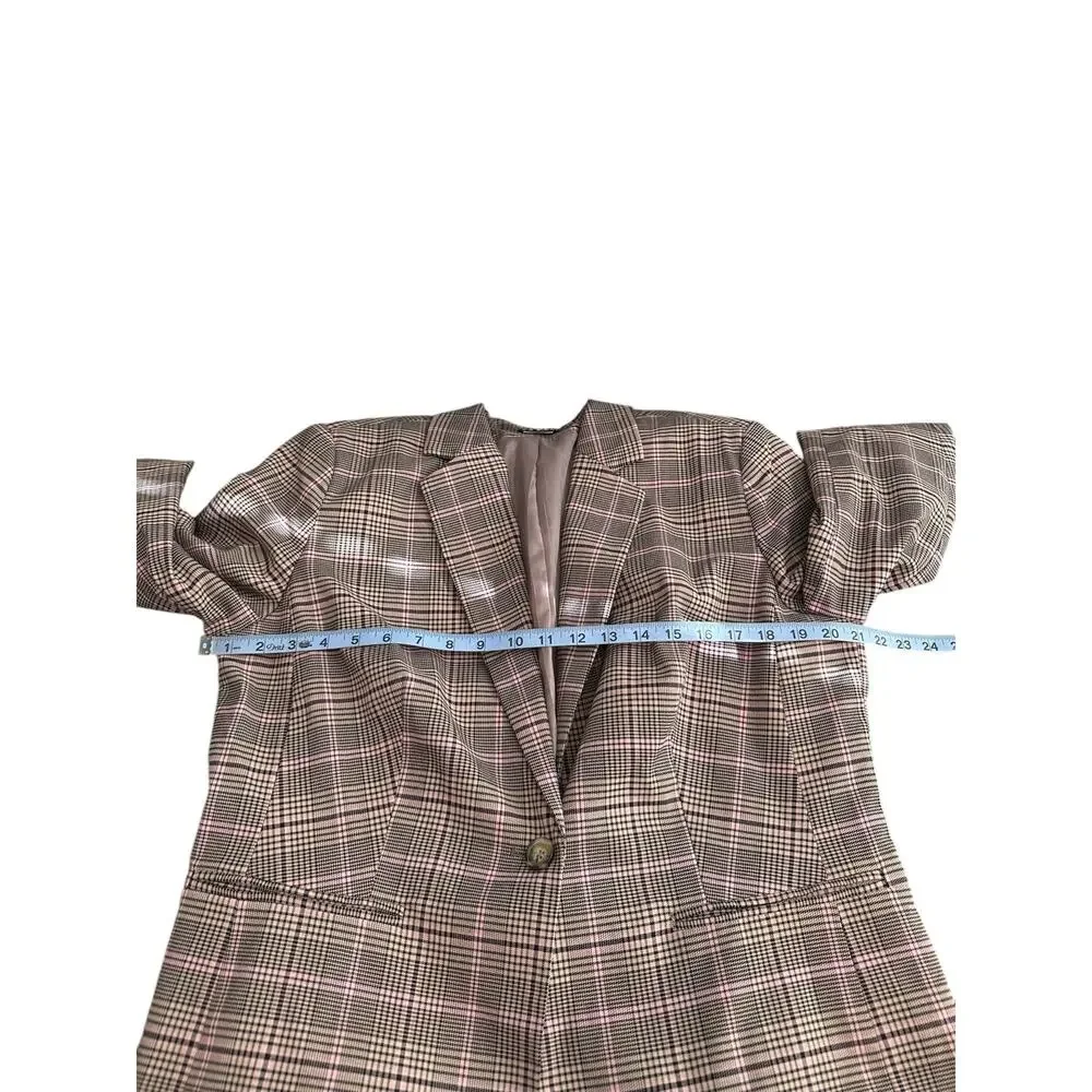 Lascana Pink‎ Plaid Preppy Academia Work Career Single Breasted Blazer Size 14